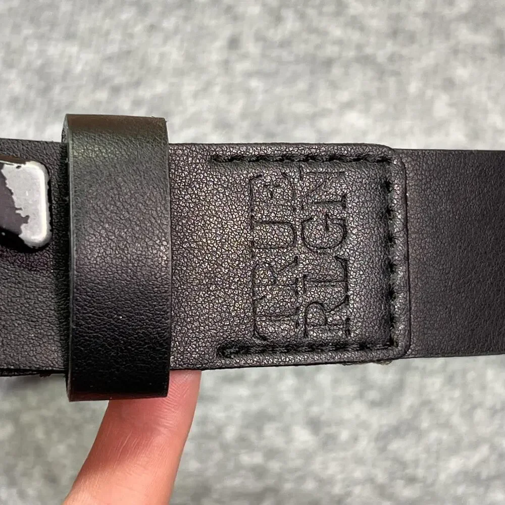 True Religion Belt Mens 36 Black Faux Leather Dress Horseshoe Logo Buckle